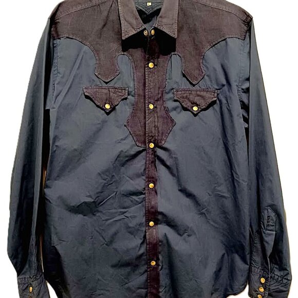 "Double D Ranch" Navy Western Cowboy Shirt - Mens L (Ladies XL or XXL) - Picture 1 of 5